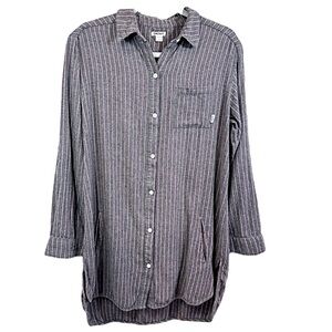 DKNY Womens Button Down Long Sleeve Shirt Sz M Cotton/Rayon Striped Gray Pink